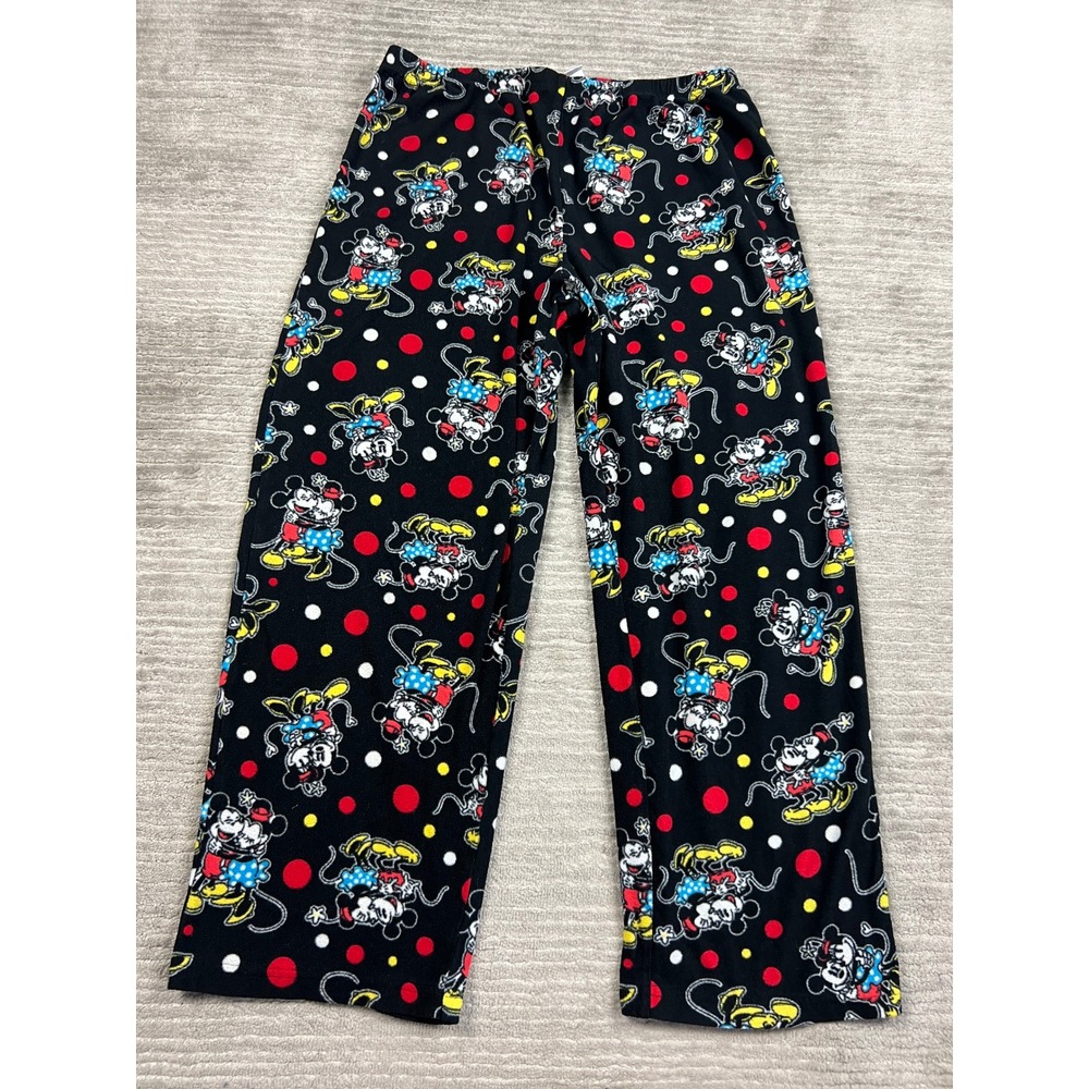 Disney Pajama Pants Women 1X Black Mickey Minnie Polka Dot Fleece Lounge Sleep
